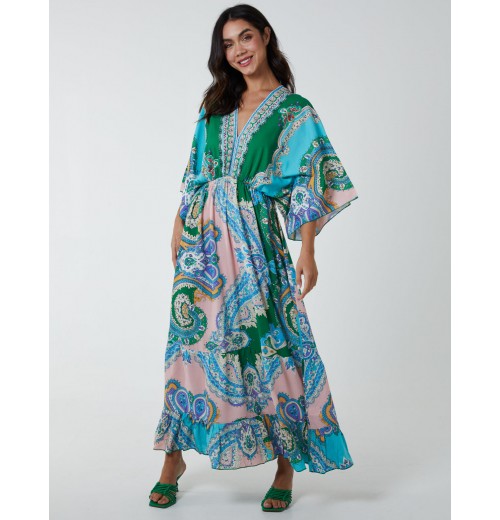 V Neck Flutter Sleeve Maxi Dress