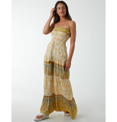 Bandeau Shirred Maxi Dress