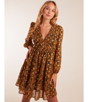 Shirred Waist Leopard Foil Wrap Front Mini Dress