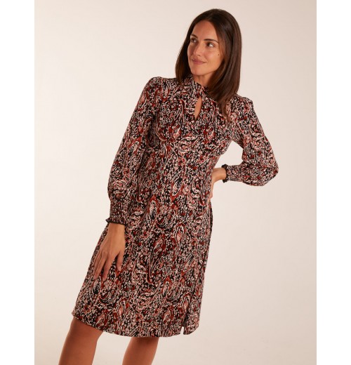 High Neck Printed Midi Dress