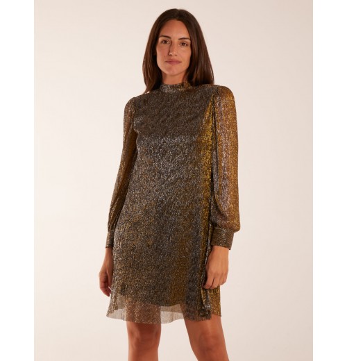 High Neck Shift Metallic Dress