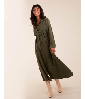 Drawstring Button Through Shirt Maxi Dress