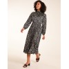 Abstract Animal Print High Neck Blouson Midi Dress