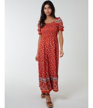 Shirred Floral Maxi Dress